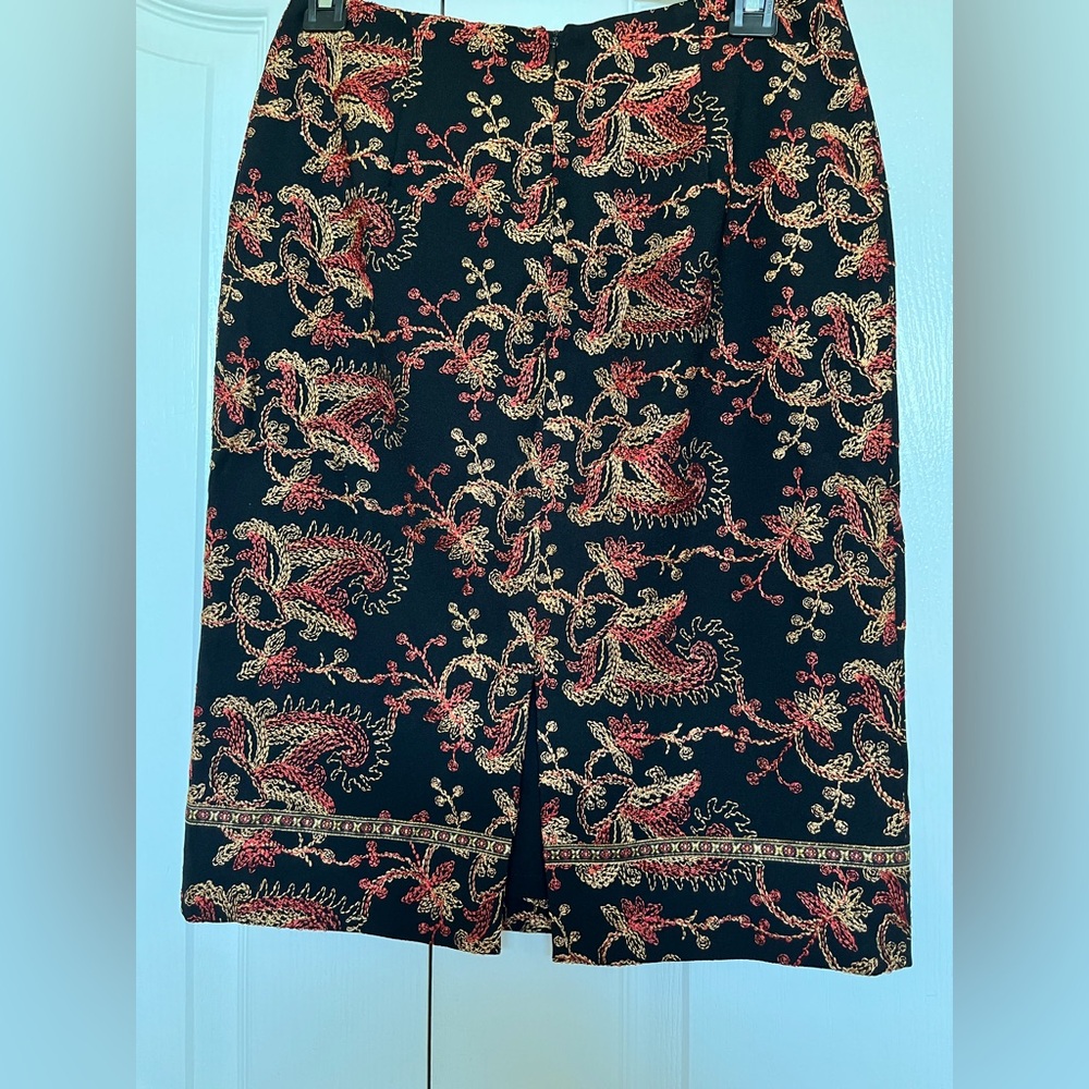 Nicole Miller Black Skirt with Red and Gold Embroidery - Picture 2 of 4